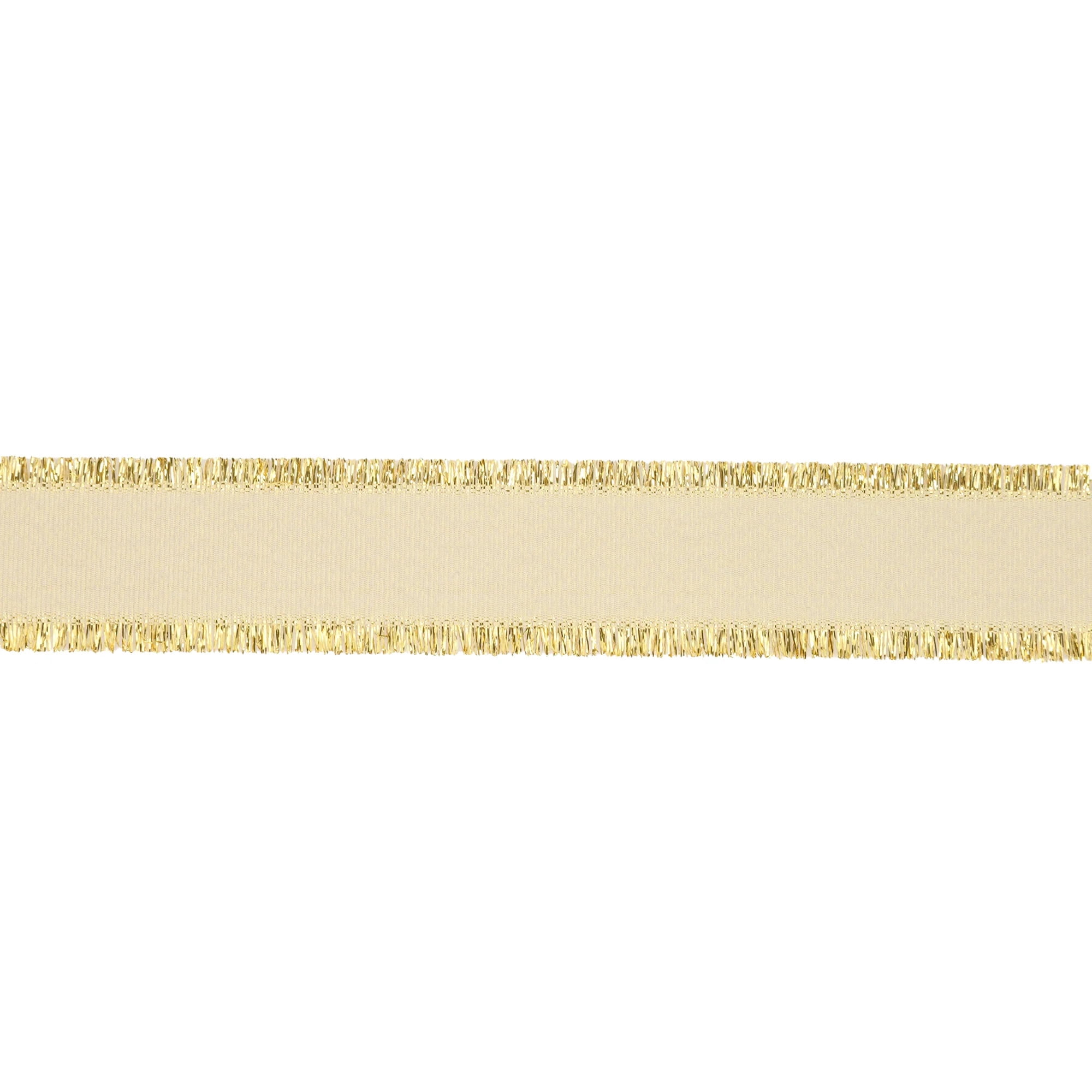 LaRibbons 1" Textured Grosgrain Ribbon | Gold Metallic Fringe Cream | 25 Yard Roll