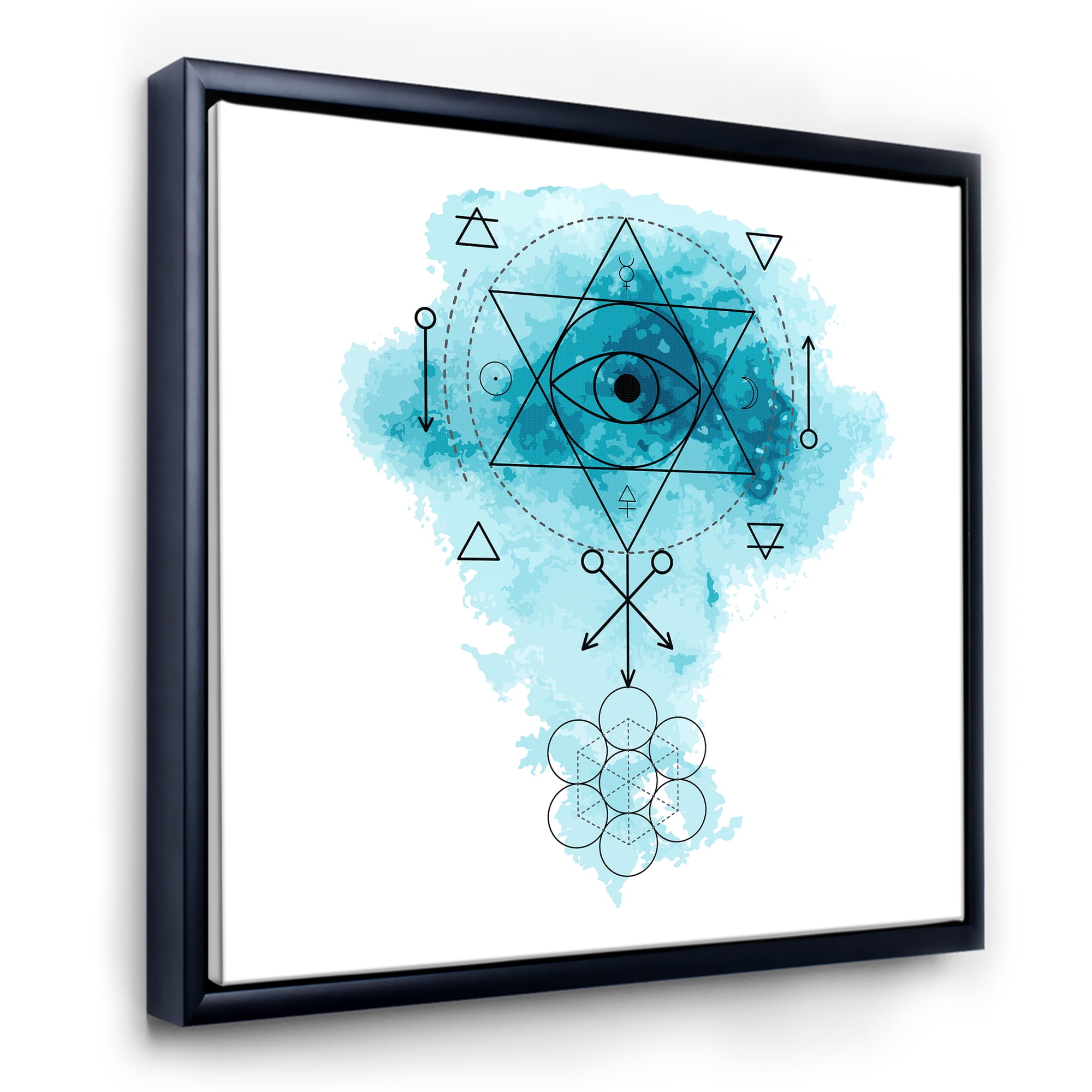 Designart 'Sacred Geometry and Symbol of Alchemy II' Bohemian & Eclectic Framed Canvas Wall Art Print