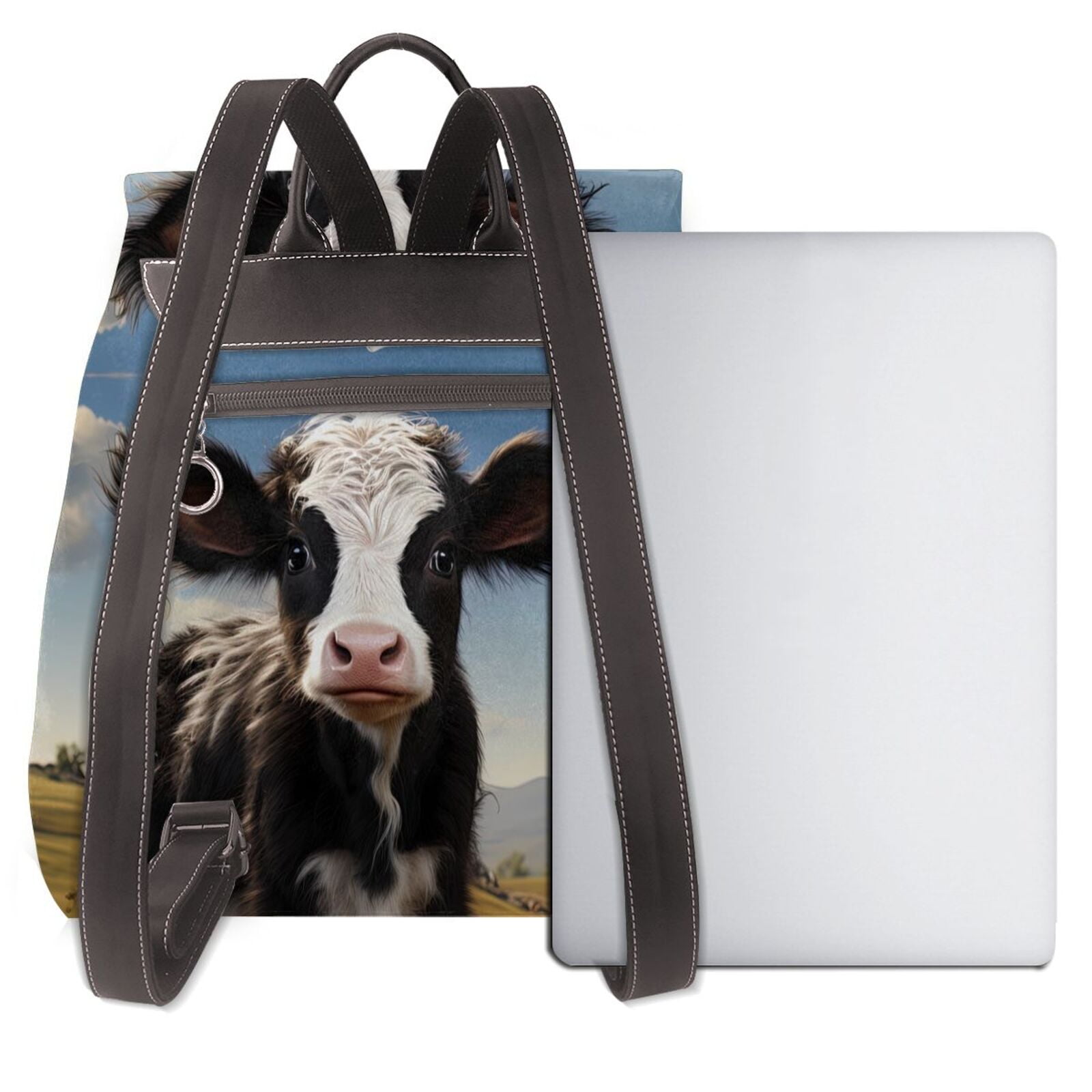 Kuqiui Cute Prairie Cow Print Leather Backpack Purse For Women Fashion Ladies Vintage Bags Casual College Travel Backpacks bag
