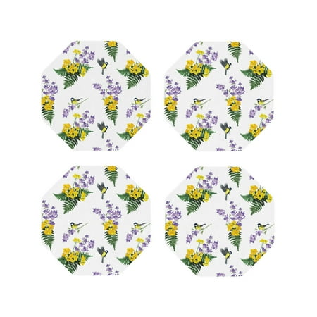 

Drink Coasters Set of 4 Lavender Flowers Bird Leather Coasters for Coffee Table Protector Heat Resistant Cute Coasters for Home Decor Housewarming Gifts Bar Kitchen 4 Inch Octagon