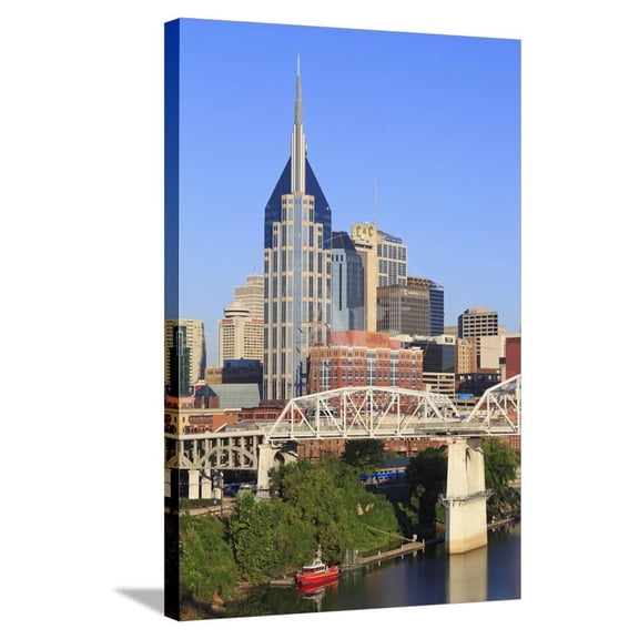 Shelby Pedestrian Bridge and Nashville Skyline, Tennessee, United States of America, North America, Scenic World Culture Stretched Canvas Wall Art by Richard Cummins Sold by Art.Com