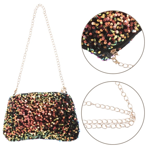 ETHZZLE Small Golden Glitter Crossbody Purse with Chain Strap, Sequin Shoulder Bag for Party and Evening Events