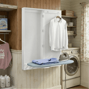 Facilehome Mounted Foldable Swivel Ironing Board Cabinet with Mirror,Heat-Resistant & Water-Repellent Cover,White