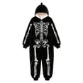 thumbnail image 2 of Krdevn Kids Halloween Skeleton Pajamas Boys Girls Vintage Bone Print Plush Hooded One Piece Sleepwear 5-6 Years,Black, 2 of 5