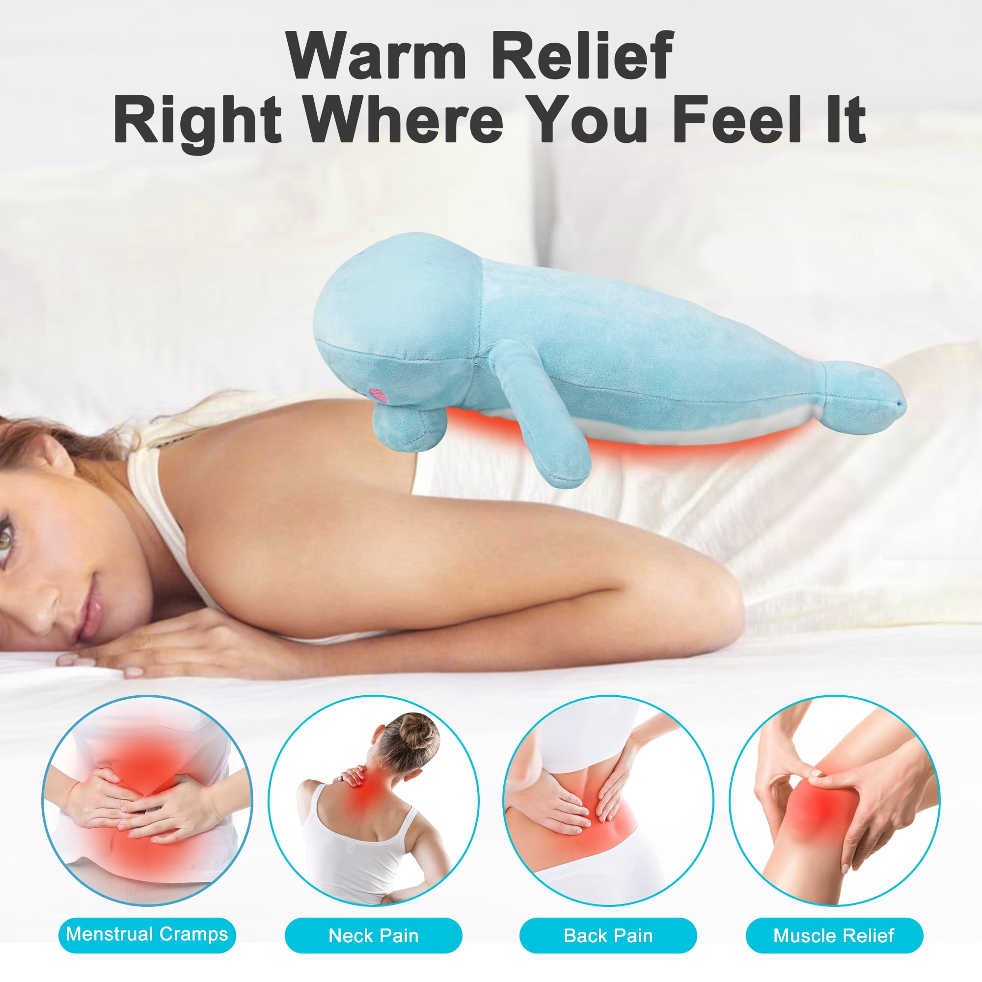 Manatee Heating Pad Plush for Period Cramps,Menstrual Pain Relief,Cute Stuffed Animal Electric Heat Plush,USB Powered Heated Toy,Portable Warm Cushion Gift for Women Teen Girls Christmas,Blue