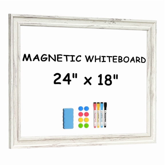 DOLLAR BOSS Dry Erase White Board, 24 x 18 in Magnetic Whiteboard White Vintage Wood Frame Wall-Mounted White Board Decorative Notice Board for Wall, Office, Home Decor Hanging Board