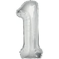 thumbnail image 2 of Unique Industries Foil Big Number 1 Shaped 34" Silver Solid Print Birthday Balloon, 2 of 4