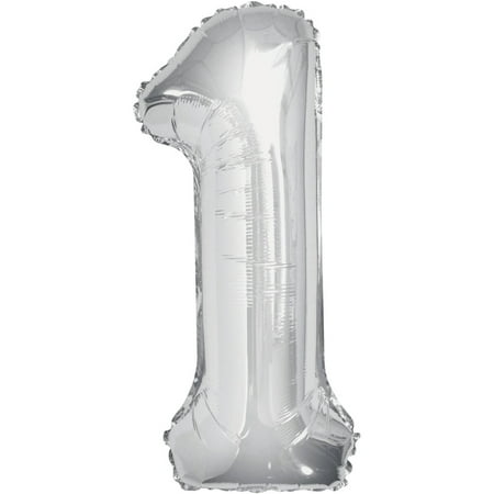 Foil Big Number Balloon 1 Silver 34in Walmart Com
