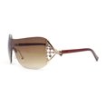 thumbnail image 3 of Womens Iced Out Rhinestone Jewel Hinge Curved Wrap Shield Rimless Sunglasses All Brown, 3 of 4