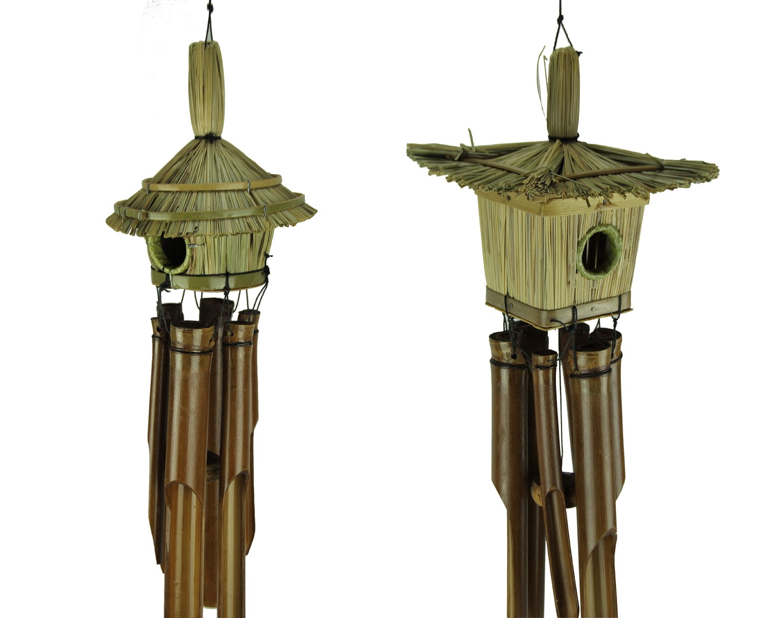 Tropical Tiki Hut Birdhouse Bamboo Tube Wind Chimes Set of 2 Walmart