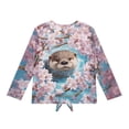 thumbnail image 5 of Xoenoiee Otter Cherry Blossom Print Kids Girls Tie Hem T Shirts Casual Long Sleeve Tee Crewneck Blouses Tunic Tops Sweatshirt Fall Outfits, 5-6 Year, 5 of 7