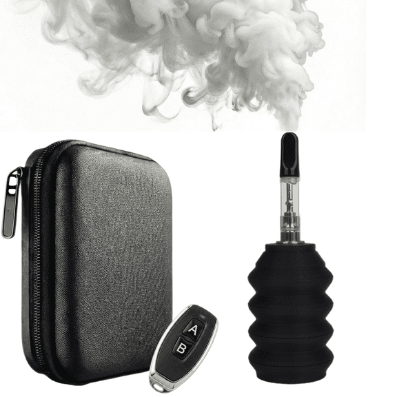 Black Mini Handheld Fog Machine, Portable Type-C Rechargeable Fogger with Ribbed Shell, Clear Tank & Wireless Remote for Halloween, Party, Photography