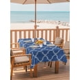 thumbnail image 2 of Outdoor Tablecloth with Umbrella Hole for Patio/Picnic/Party/Camping, Dark Blue Morocco Waterproof Table Cloth Rectangle Table Cover Washable, Ethnic Abstract Geometric Quatrefoil Grid (60"x 102"), 2 of 8