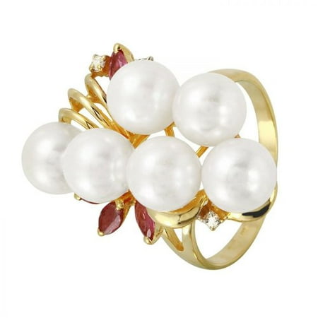 Foreli 0.51CTW Pearl And Ruby 14K Yellow Gold Ring