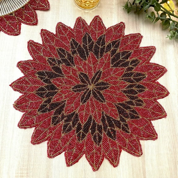 Set of 6, Christmas Poinsettia beaded placemat, gift for her, christmas décor
