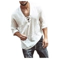 thumbnail image 1 of Designer Spring Summer Men's Casual Cotton Linen Solid Color Long Sleeve Shirts Loose Stand Collar Shirts 5XL, 1 of 5
