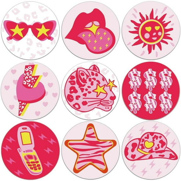 9Pcs Coasters for Drinks Pink Preepy Coasters Hat Sun Phone Star Wood Drink Coaster Coffee Cup Mat for Kitchen