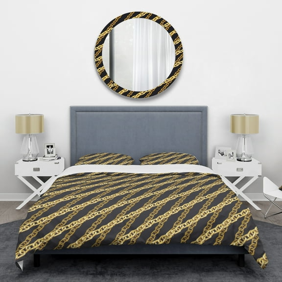 Designart 'Golden ZigZag Chain' Mid-Century Modern Duvet Cover Set