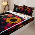 thumbnail image 3 of Homewish Grunge Skull Zipper Queen Comforter Set with Fitted Sheet and 2 Pillowcases,Sunflowers Floral Zipper Bedding Set,Halloween Bed Set,Halloween Reversible,4pcs, 3 of 8