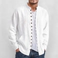 thumbnail image 4 of XuJwPNcy Men Long Sleeve Linen Shirts Casual Mock Neck Button down Tops Fall Beach Vacation Shirts(White,X-Large), 4 of 7