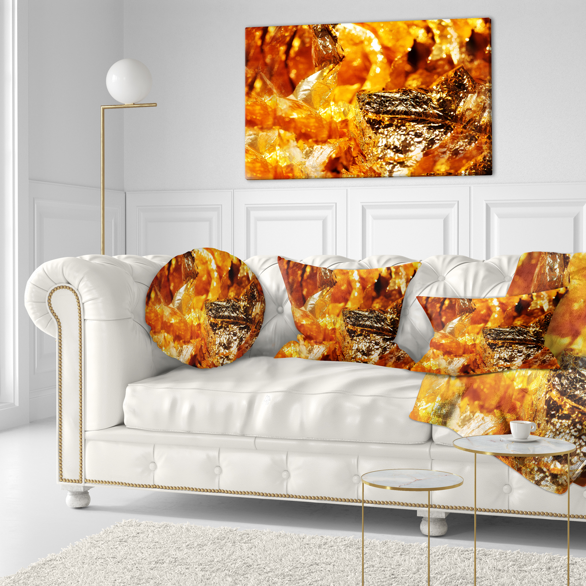Designart Shiny Orange Gold Foil - Contemporary Throw Pillow - 12x20