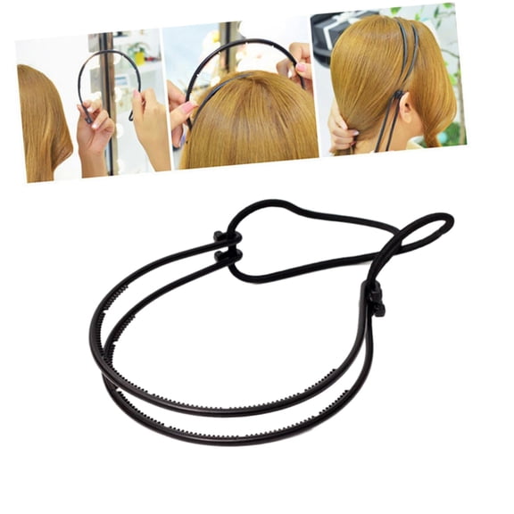 CXHEGBEJ Double Root Adjustable Braid Headband For Women Hair Bands Plastic Headdress Hair Accessories Black Stretchy Salon Tool for Versatile Styling Black
