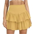 thumbnail image 5 of Women's High Waist Ruffle Mini Skirt Cute Tiered Short Skirt with Shorts Smocked Ruffle Skirt Two Piece Sets for Women Summer Skirt Yellow S, 5 of 5