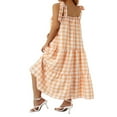 thumbnail image 2 of PENGXIANG Femmes Sans Manches Longue Robe à Carreaux Imprimé Cravate vers le Haut Dos en Vrac Robe Décontractée Simple une Pièce Vêtements, 2 of 7
