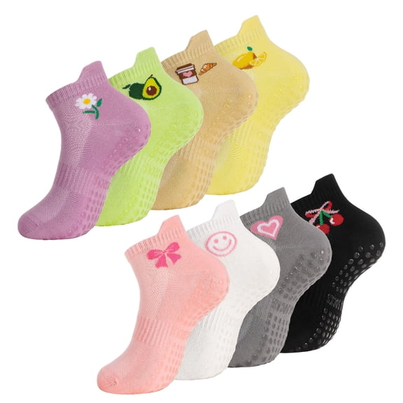 Bocaoying 8 Pairs Pilates Socks for Women, Yoga Socks with Grips for Barefoot Workout, Women Size 6-9, Non Skid Barre & Hospital Ankle Socks