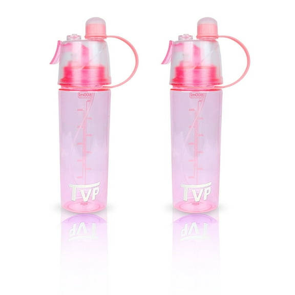 TVP Back to School time Mist n' sip fun Water Bottle for Kids with spraying Nozzel and 100% BPA Free, 20oz (Pink) 2PK
