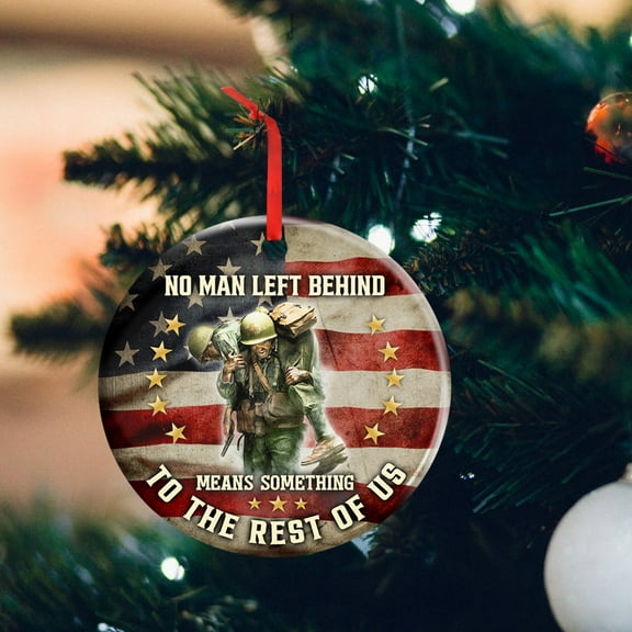 Flagwix Christmas Ornaments|Christmas Tree Decoration| Veteran No Man Left Behind MLH1952O|Christmas Gifts, Ceramic Ornaments With Ribbon - Circle, 1 Pcs