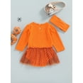 thumbnail image 4 of Bagilaanoe Halloween Outfits for Newborn Baby Girls Romper Dress + Headband 6M 12M1 8M 24M Infant Long Sleeve Ghost Face Print Jumpsuit, 4 of 9