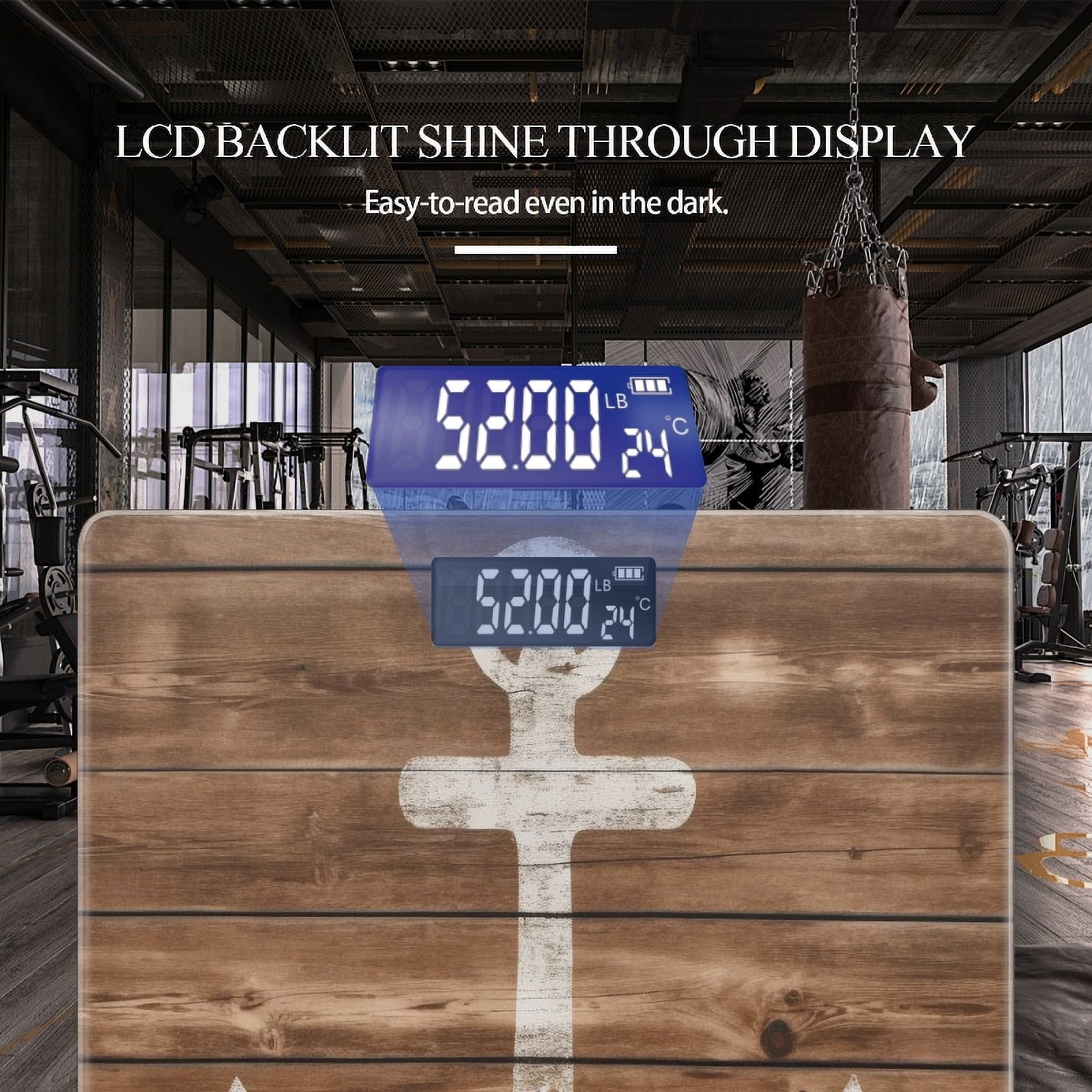 Bathroom Scale, Highly Accurate Digital Body Scale,Precisely Measures Weight up to 400 lbs-Wooden Background With Anchor