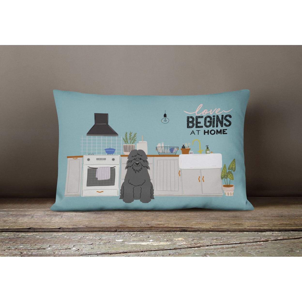 Carolines Treasures CK7778PW1216 Bouvier des Flandres Kitchen Scene Canvas Fabric Decorative Pillow 12H x16W multicolor