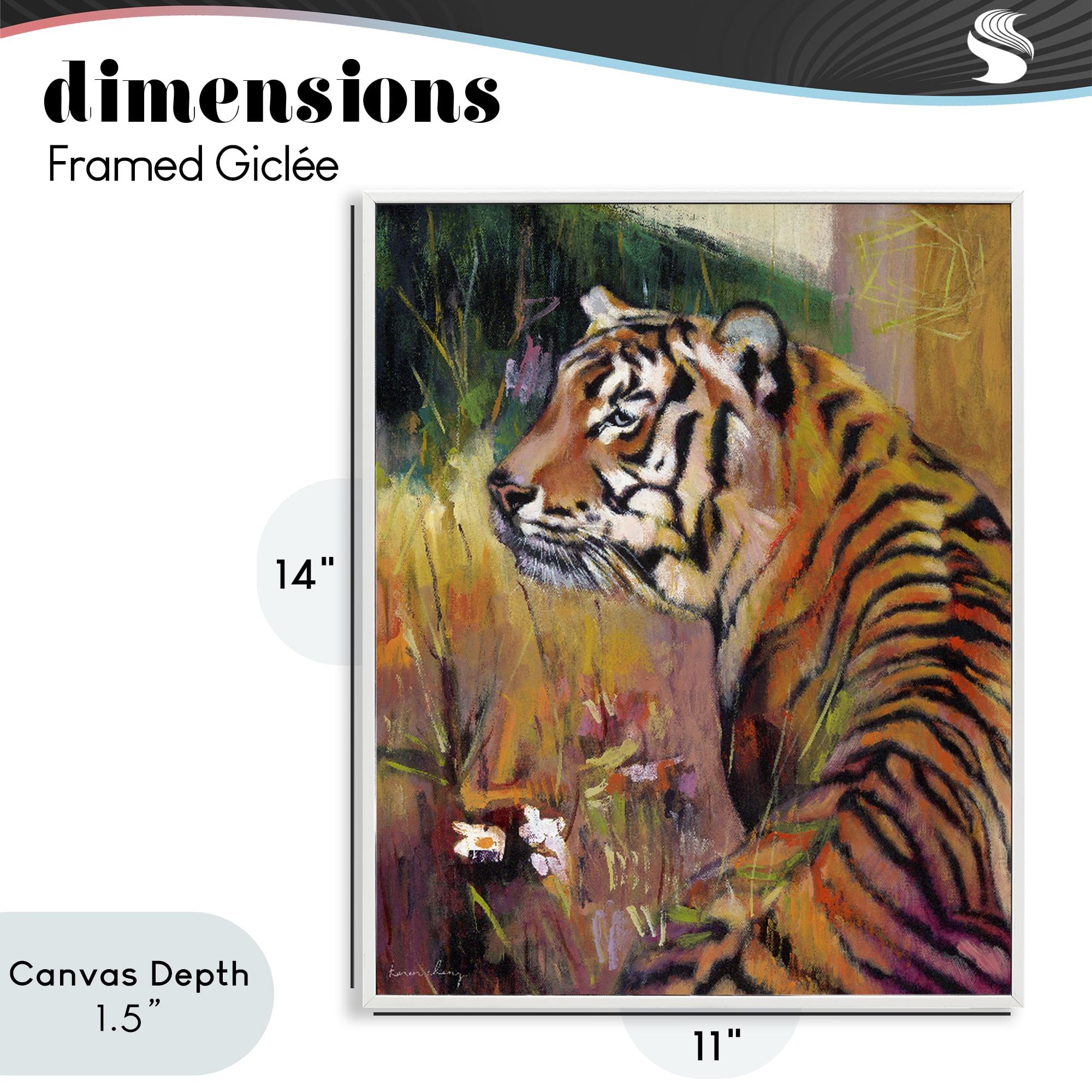 Stupell Industries Patience Tiger in Wait White Framed Giclee Art, design by Karen Chang