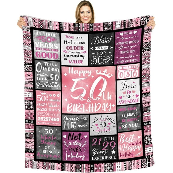 50x50x60, Unique Happy 50th Birthday Throw Blanket, 50 Years Old Birthday Gifts Ideas for Mom, Wife, Sister, Friends, (50th Birthday)
