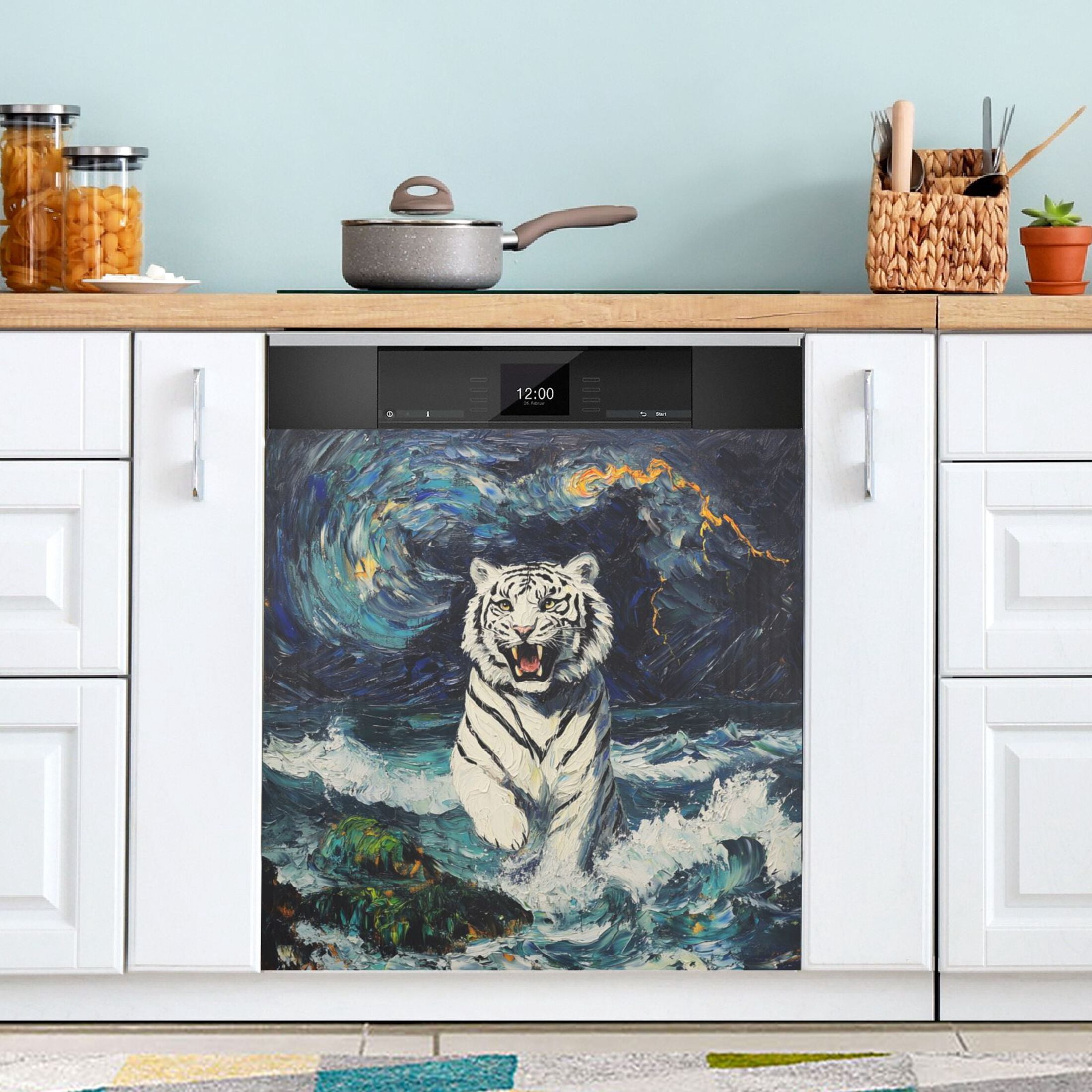 Dishwasher Magnetic Sticker 23x26 Inch Refrigerator Magnetic Sticker Washing Machine Magnetic Sticker Kitchen Panel Magnetic Sticker Home Decor Beautiful White Tiger