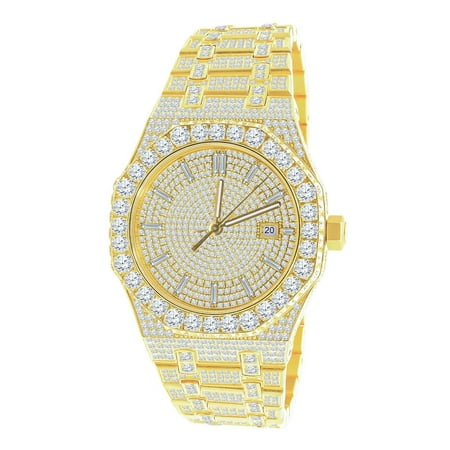 Real Genuine Certified 24.65 Cwt. VVS/D Moissanite Diamond Men's Stainless Steel 14K Gold Finish Luxury Automatic Designer Custom Watch