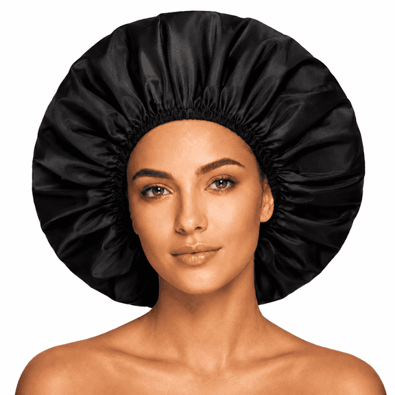 Extra Large Shower Cap for Women, Reusable Waterproof Shower Bonnet with Satin Lining, Double Layer Washable Bath Hair Cap for Braids, Locs, Long Thick Curly Hair, Natural Hair