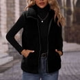 thumbnail image 4 of Virmaxy Womens Winter Sherpa Fleece Vest Solid Color Faux Shearling Pit-stripe Coat with Pocket Sleeveless Full Zip up Lapel Plush Jacket Warm Winter Coat Outerwear Black M, 4 of 4