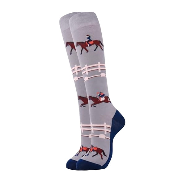 MEICHEN Stockings for Women Casual Cartoon Horse Print Mid Calf Socks Knitted Knee High Stockings Summer Fall Essentials Fashion Accessories