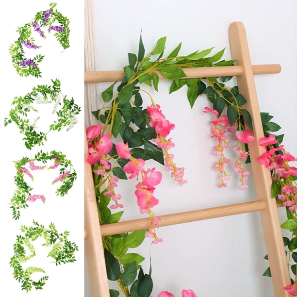Glicinias artificiales - enredaderas de seda de 70,8" con alambre flexible para bodas y decoración del hogar - verde, blanco, tinta