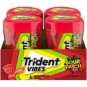 Trident Vibes Sour Patch Kids Redberry Sugar Free Gum, 4 - 40 Piece Bottles (160 Total Pieces)
