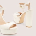 thumbnail image 4 of FSJ Women Simple Platform Chunky Block High Heel Sandals Ankle Buckle Strap Round Open Toe Comfy Thick Wedding Party Evening Dressy Shoes Size 9.5 White, 4 of 4