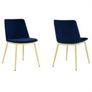 Messina Modern Leg Dining Room Chairs, Blue Velvet & Gold Metal - Set of 2