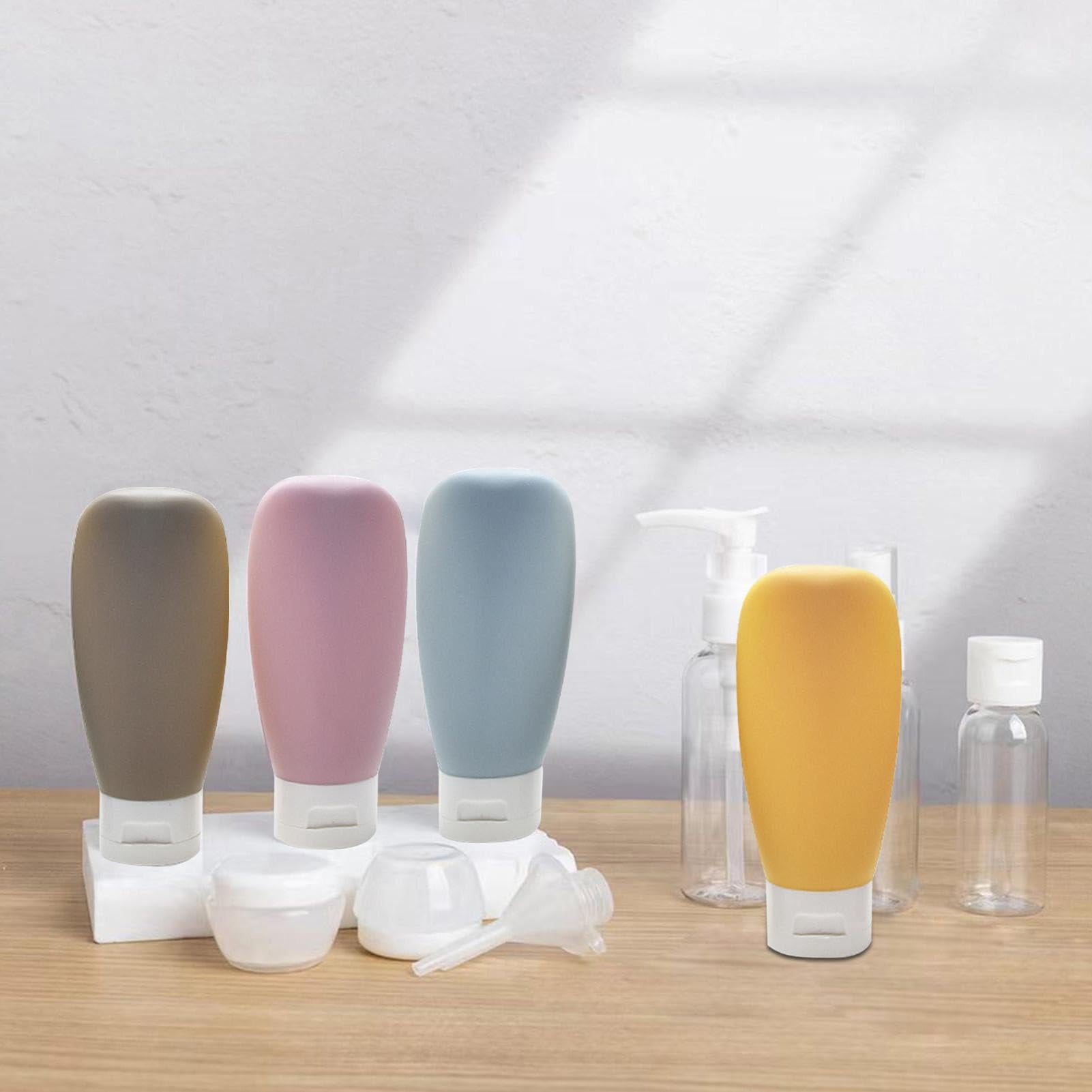 4 Pack Leakproof Squeeze Bottles for Toiletries Travel - Airplane Safe Silicone Containers with Wide Mouth Design, Secure Lock Lids | Portable Cosmetic Bottles for Shampoo, Lotion, Essentials