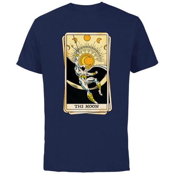 Marvel Tarot Arcana Moon Knight as the Moon Card - Short Sleeve Cotton T-Shirt for Adults - Customized-Navy