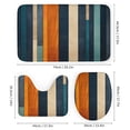 thumbnail image 3 of 4 Piece Bathroom Shower Curtain Sets Bath Mat U-Shaped Floor Mat Toilet Lid Oval Rug Orange And Blue Stripe Waterproof Personality Pattern Bath Curtain Vertically Stripes Pattern for Bathtub Decor, 3 of 8