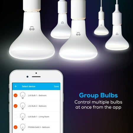 Geeni - BR30 Wi-Fi Smart LED Bulb with Alexa, Google Assistant and Microsoft Cortana - Adjustable White