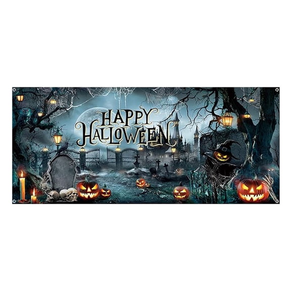 Uutvery Happy Halloween Garage Door Decor,Garage Door Banner,Spooky Forest Scary Cemetery Horror Pumpkins Graveyard Backdrop,Haunted House Banner Photography Background for Halloween Party Decor